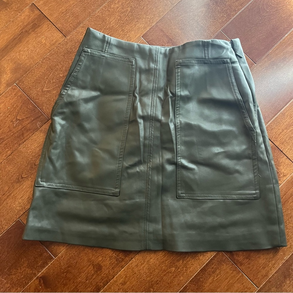 Olive leather skirt H&M